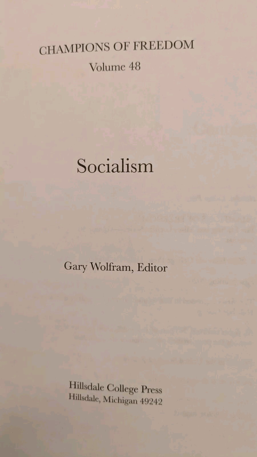 SOCIALISM: Champions of Freedom: Volume 48, Ludwig von Mises Lectures Series, PB