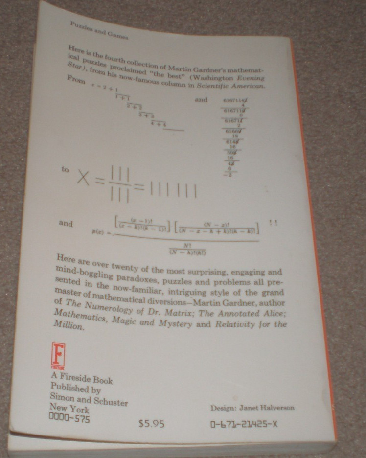 The Unexpected Hanging And Other Mathematical Diversions BOOK By Gardner 1969