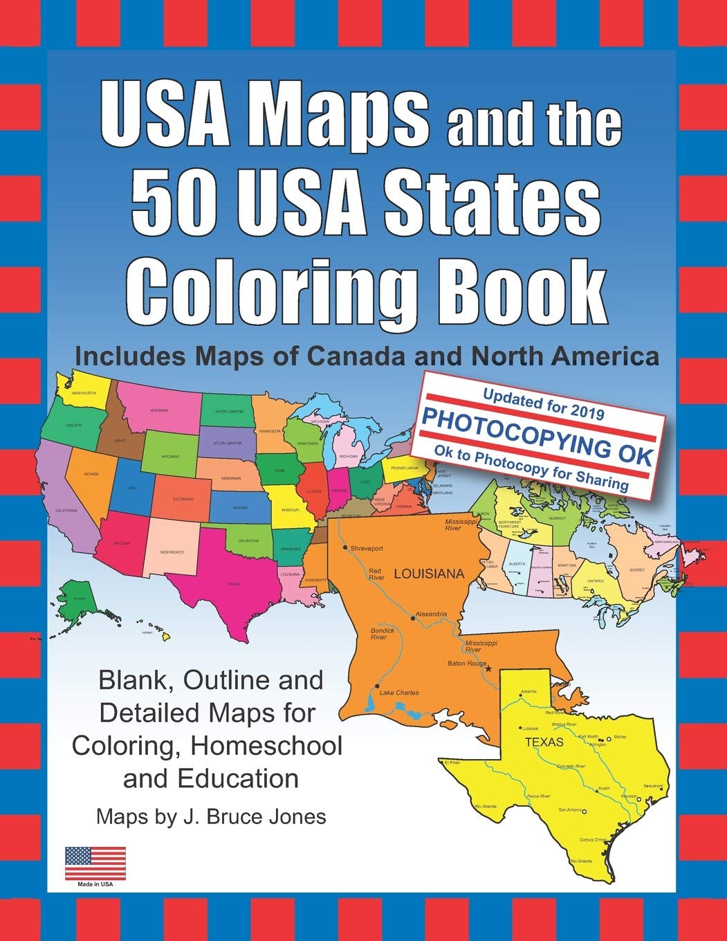 USA Maps and the 50 USA States Coloring Book: Includes Maps of Canada and No…
