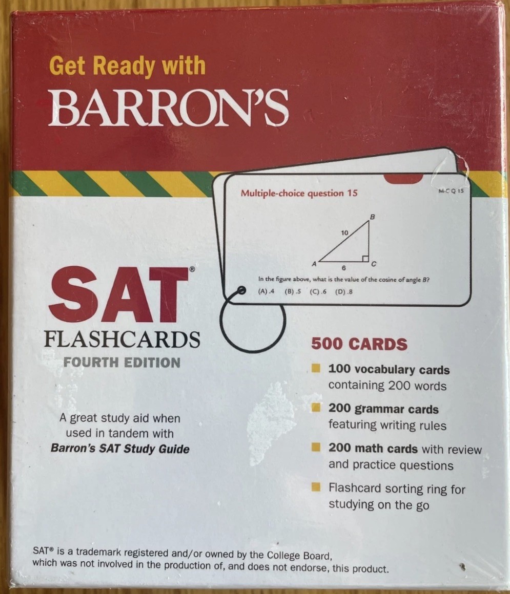 Barron’s SAT Flashcards 4th Edition 500 Cards For Test Prep Math, Vocab, Grammar